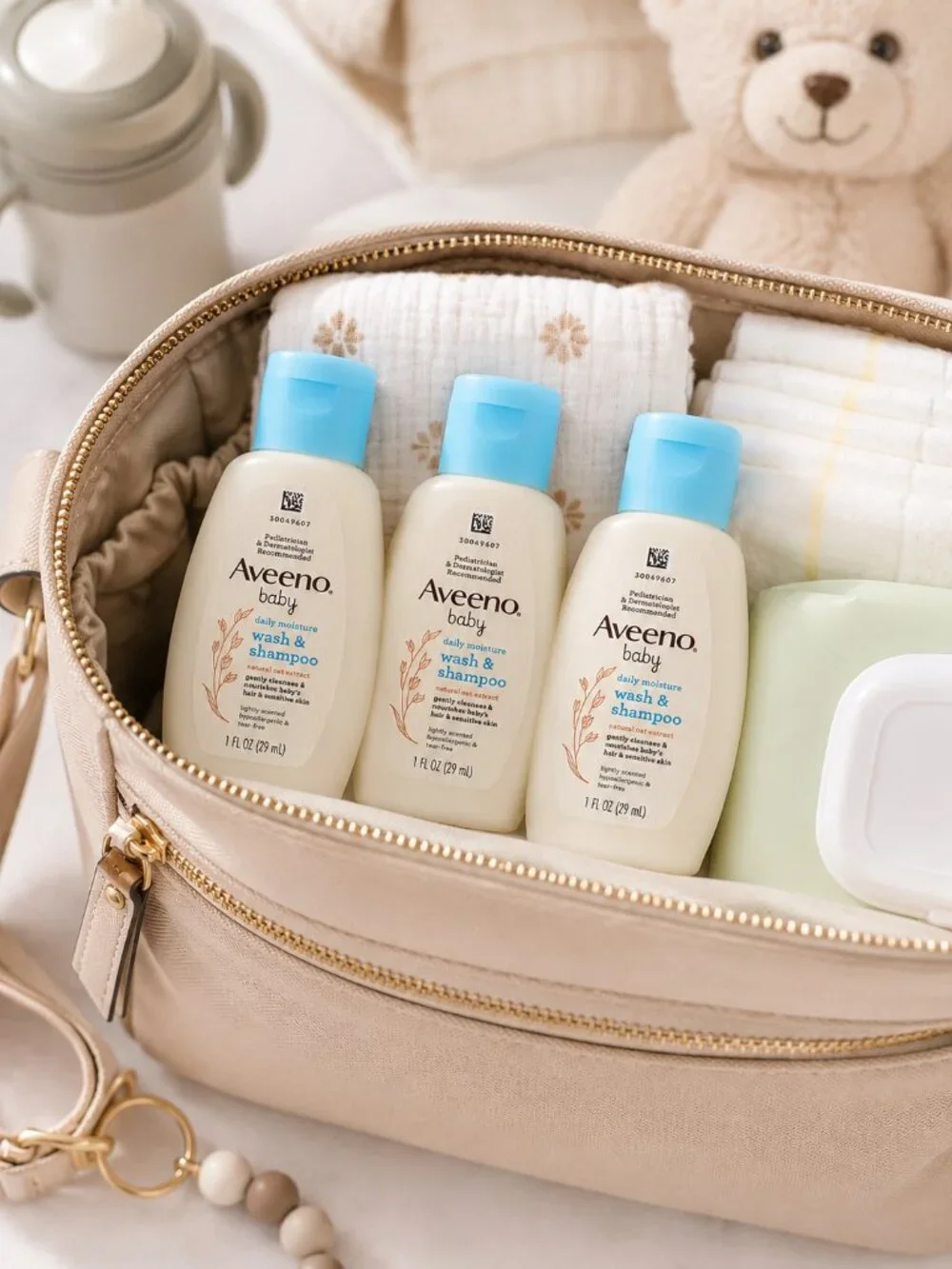 Aveeno Baby Daily Moisture Wash & Shampoo Travel Size 1oz 3PK Bundle